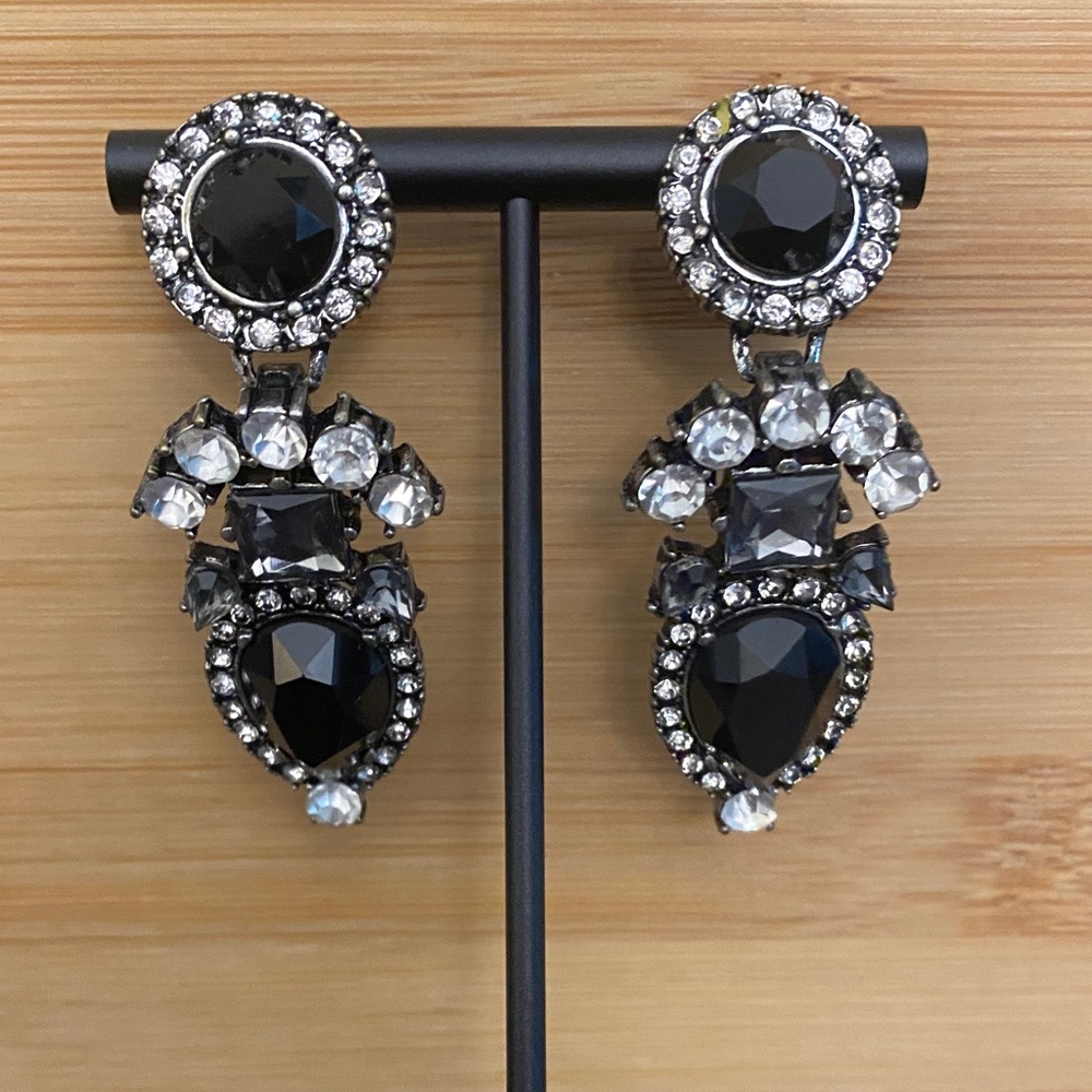 Chic Black And Silver Statement Earrings - image 3